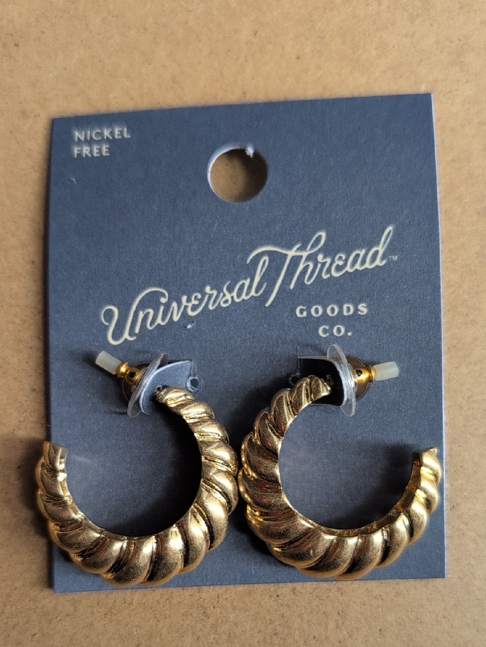 Universal Thread Gold Rope-Textured Hoop Earrings